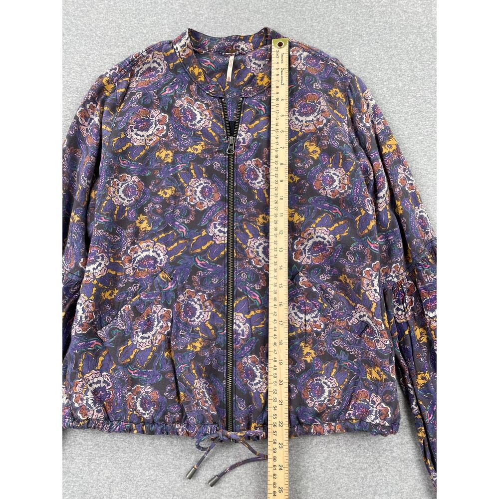 Free People Soft Printed Balloon Sleeve Jacket Size XS Purple Floral Boho Zip-Up - Picture 7 of 13